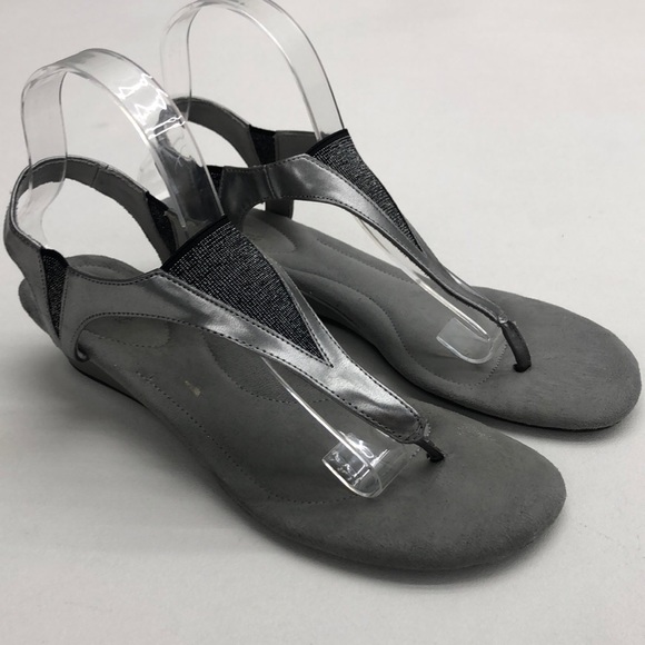 Dexflex Comfort Silver Low Wedge Sandals Women’s size 9.5 - Picture 1 of 10